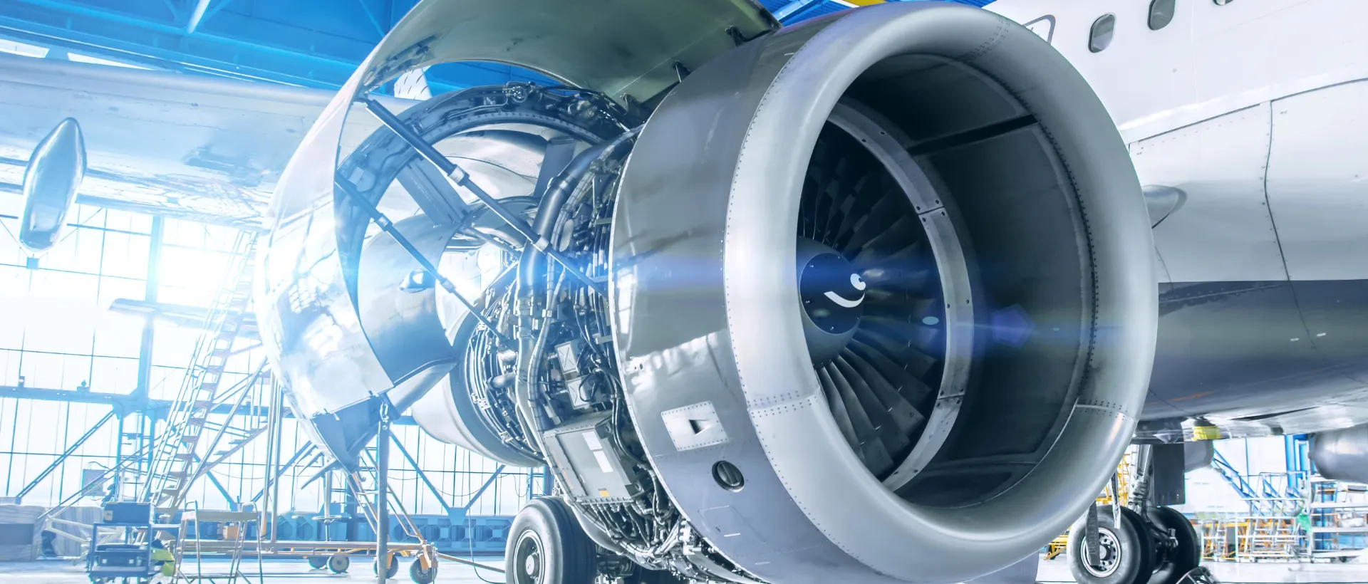 Open jet engine with a bright light glare.