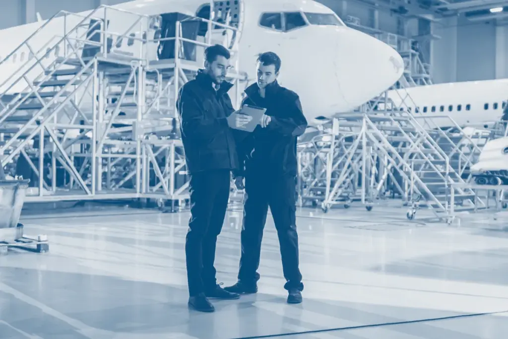 Aviation team reviewing a change management process